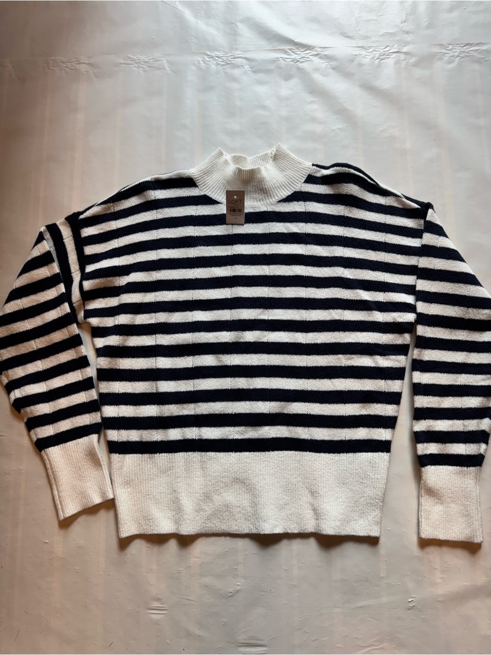 LOFT Black and White Striped Turtleneck Sweater image 4